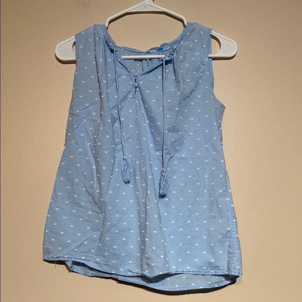 J. McLaughlin Light Blue Sleeveless Eyelet Tie-Neck Top
